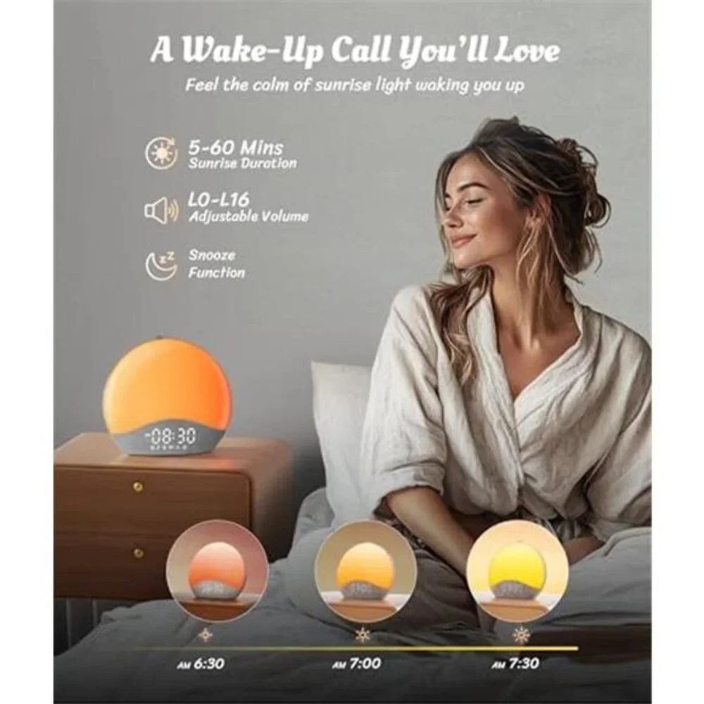 Sunrise Alarm Clock White Noise Sound Machine Bluetooth Night Light